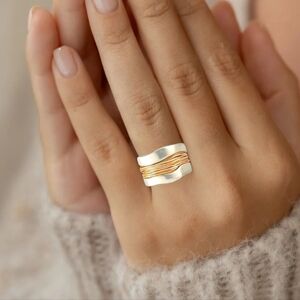18K Gold Threaded Silver Ring